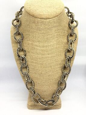 CHUNKY SILVER TONE Necklace Textured Link Statement 24” Bold Mobwife